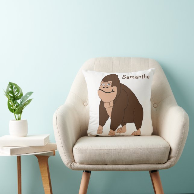 Brown Gorilla Design Personalised Throw Pillow (Chair)