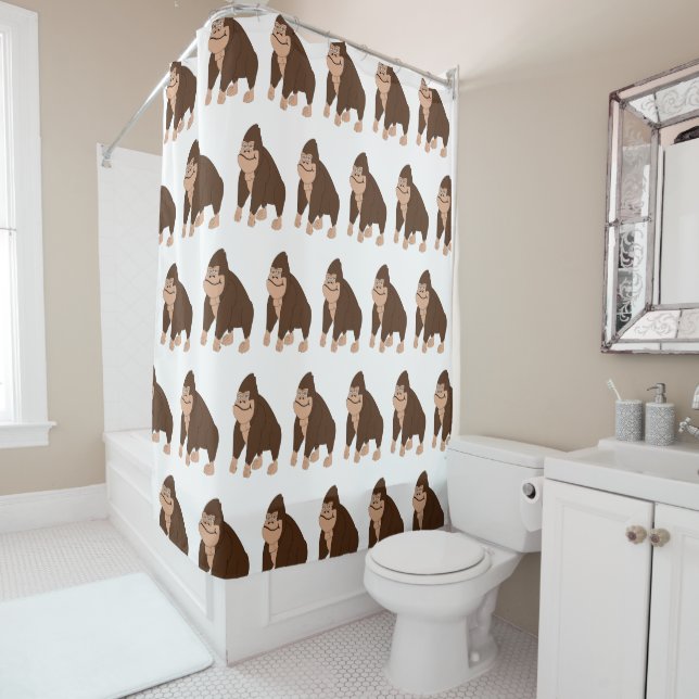 Brown Gorilla Design Shower Curtain (In Situ)