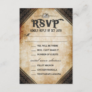 Brown Gothic Halloween Skeleton Matching MENU RSVP Invitation