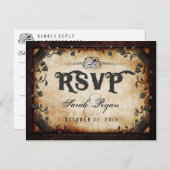 Brown Gothic Halloween Skeletons Matching RSVP Invitation Postcard (Front/Back)