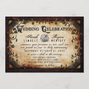 Brown Gothic Halloween Skeletons Wedding Invite