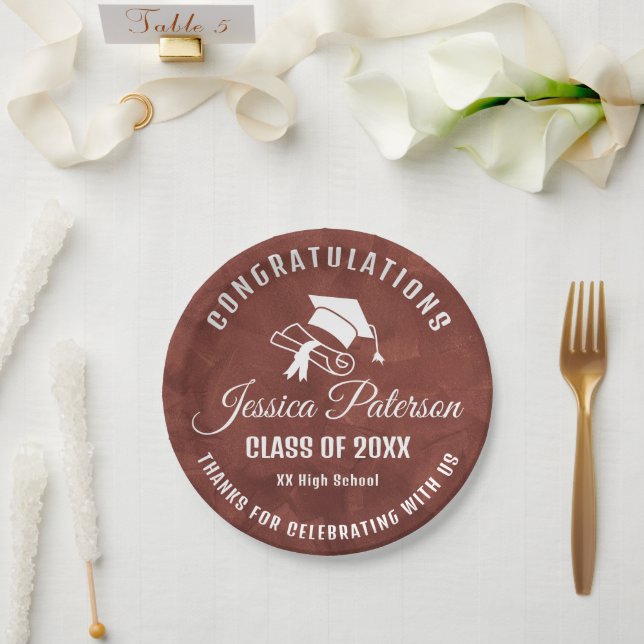 Brown Graduation Party Sweet Personalized Name Paper Plates (Wedding)