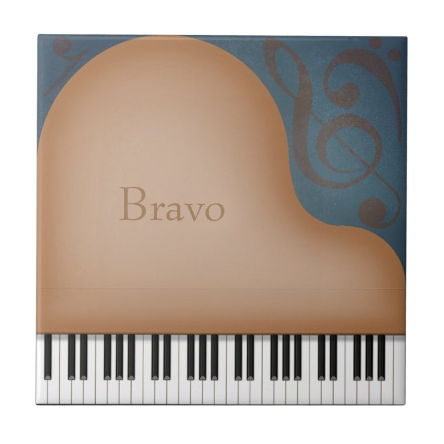 Brown Grand Piano Personalized Musical Ceramic Tile (Front)