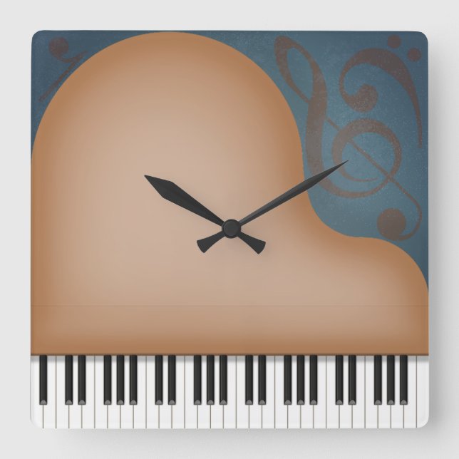 Brown Grand Piano Whimsical Music Lover's Square Wall Clock (Front)