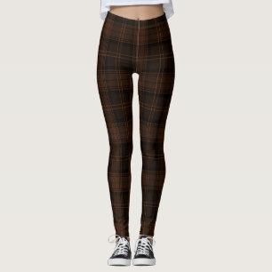 Brown, Graphite, Bronze, Black Twill Tartan; Plaid Leggings