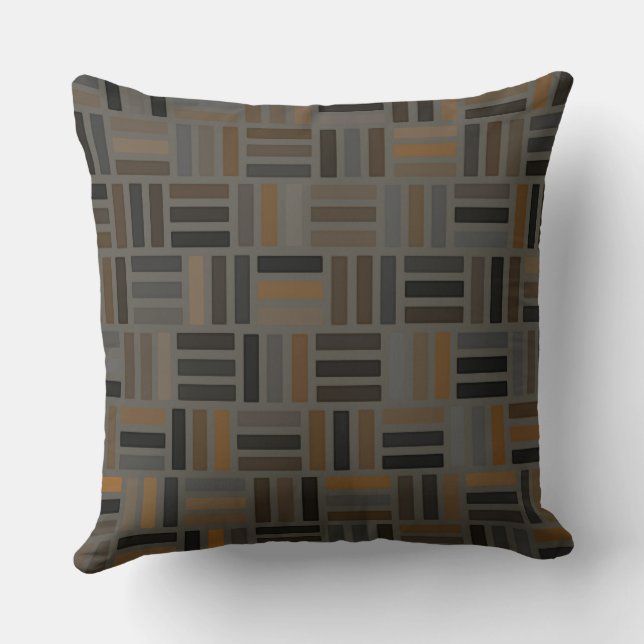 Brown, Gray and Yellow Geometric Throw Pillow (Back)