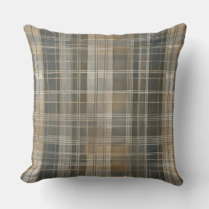 Brown Gray Beige Modern Farmhouse Plaid Throw Pillow