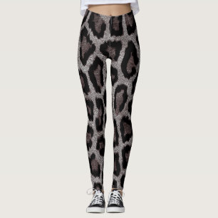 Brown Gray Black Leopard Animal Print Leggings