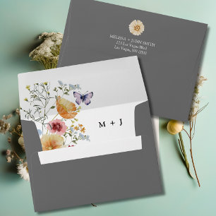 Brown Gray Boho Elegant Wildflower Wedding  Envelope