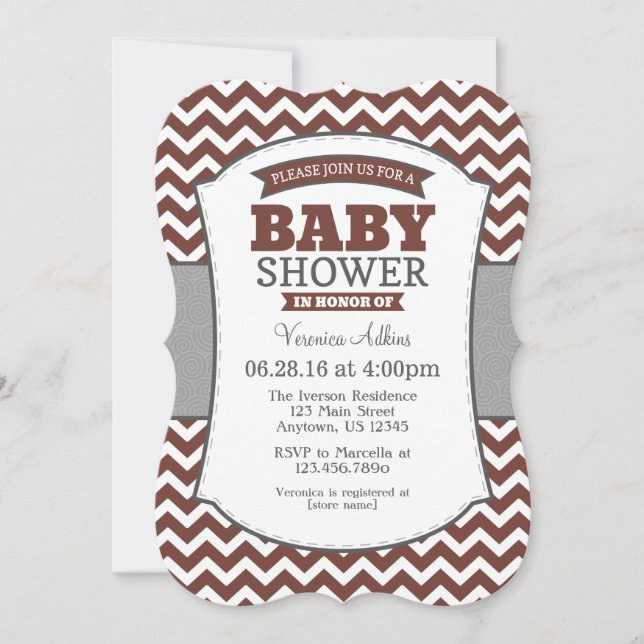 Brown Gray Chevron Baby Shower Invitation (Front)