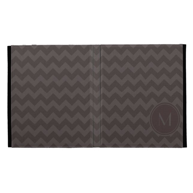 Brown Gray Chevron Pattern with Monogram iPad Folio Cover (Opened)