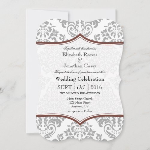 Brown Gray Damask Bracket Wedding Invite