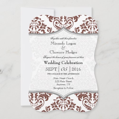 Brown Gray Damask Bracket Wedding Invite