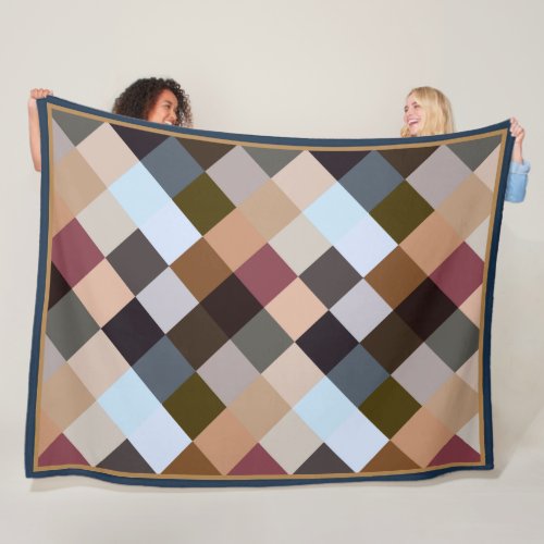 Brown Gray Dark Mauve Taupe Squares Mosaic Pattern Fleece Blanket