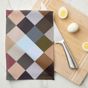 Brown Gray Dark Mauve Taupe Squares Mosaic Pattern Kitchen Towel