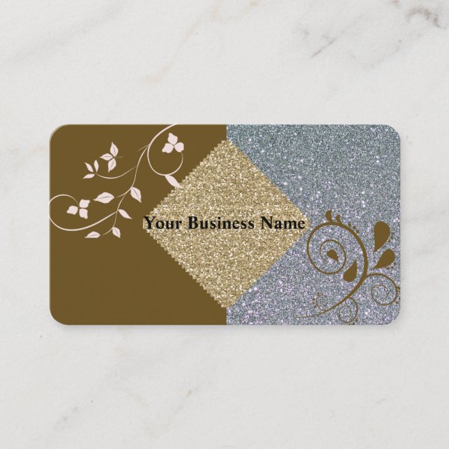 Brown Gray Gold Sparkle Business Card (Front)