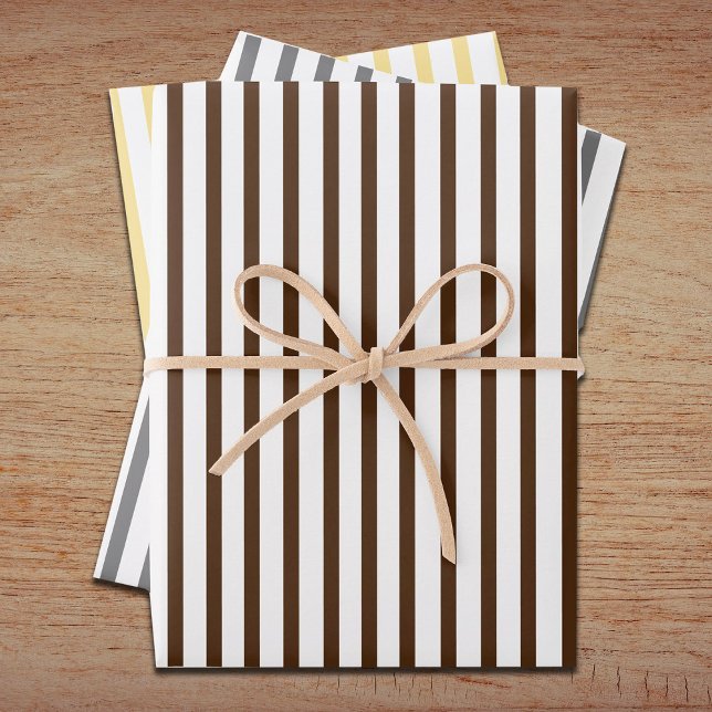 Brown, Gray, Gold Stripes Set of 3 Wrapping  Paper Sheets (Creator Uploaded)