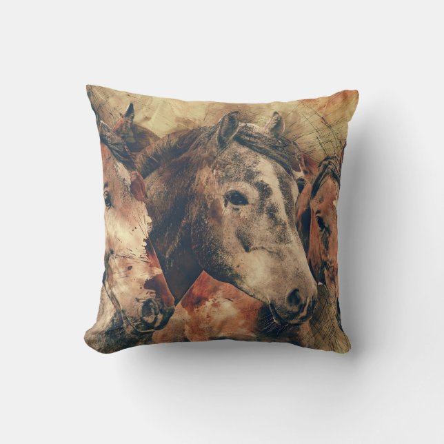 Brown Gray Horse Painting Pillow (Front)