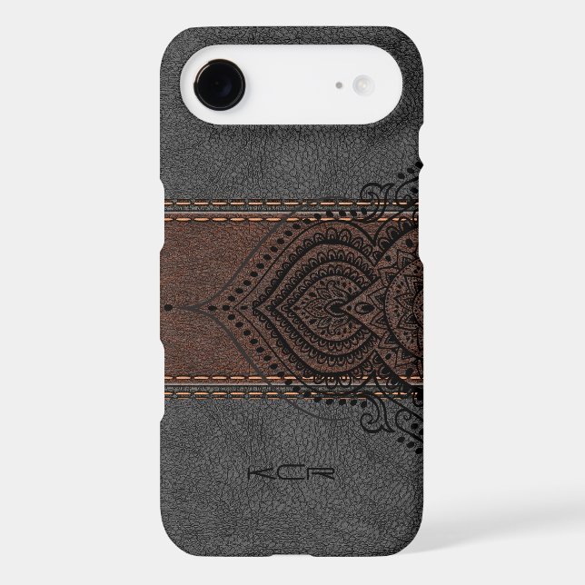 Brown & Gray Leather With Black Lace Accent Case-Mate iPhone Case (Back)