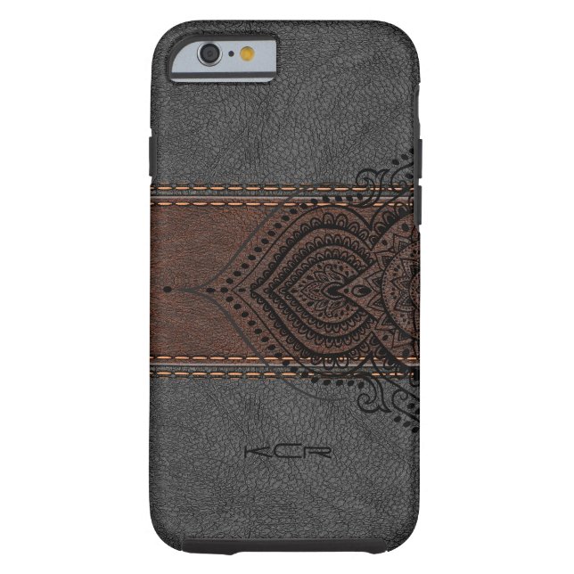 Brown & Gray Leather With Black Lace Accent Case-Mate iPhone Case (Back)