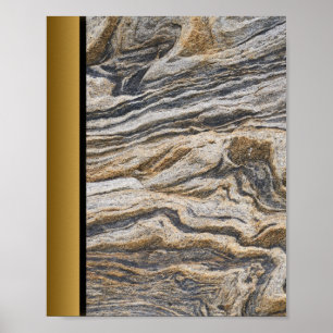 Brown Gray Marble Stone / Black Gold Border Art Poster