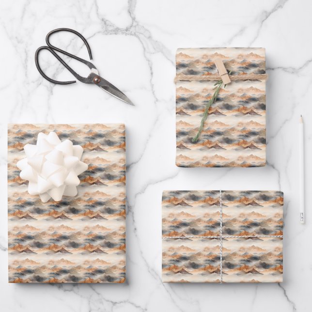 Brown & Gray Mountain Landscape Wrapping Paper Sheets (Front)