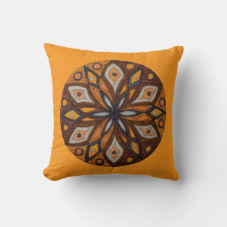Brown/Gray Starburst Mandala Throw Pillow
