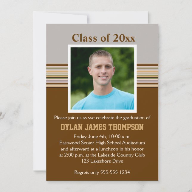 Brown, Gray, Tan Photo Graduation Invitation (Front)