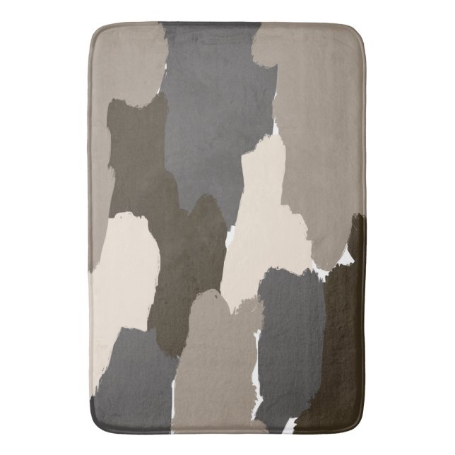 Brown, Gray, Taupe and Ivory Fingerpainting  Bath Mat (Front Vertical)