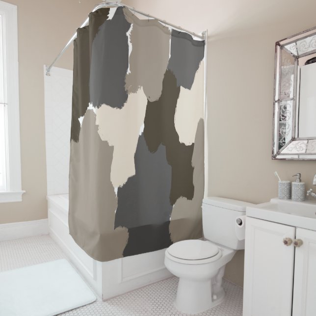 Brown, Gray, Taupe and Ivory Fingerpainting Shower Curtain (In Situ)
