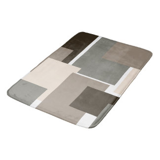 Brown, Gray, Taupe and Ivory Rectangles  Bath Mat