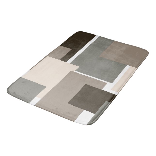Brown, Gray, Taupe and Ivory Rectangles  Bath Mat (Angled)