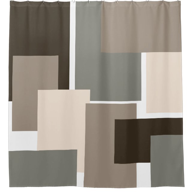 Brown, Gray, Taupe and Ivory Rectangles  Shower Curtain (Front)