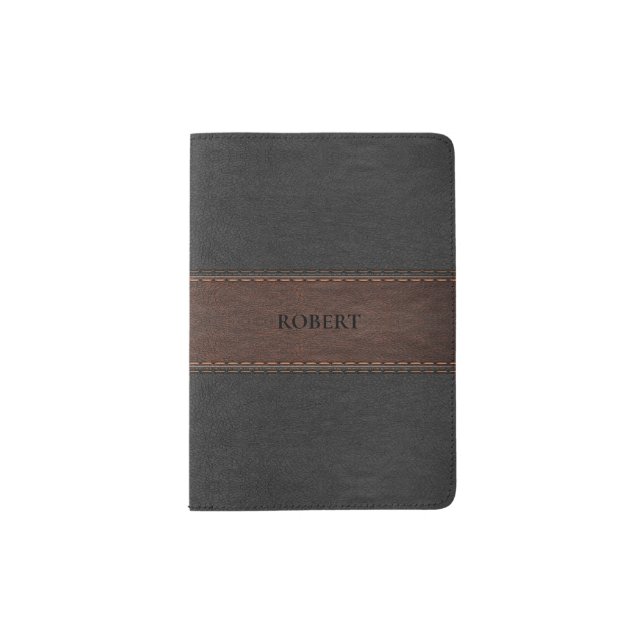 Brown & Gray Vintage Leather Texture Passport Holder (Front)