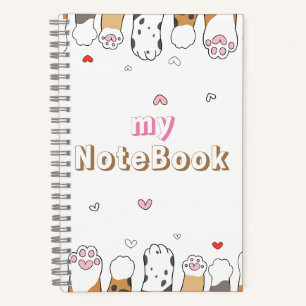 Brown Gray White Cute Cats Paws 5.5" x 8.5" Notebook