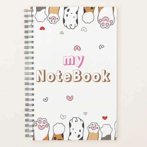 Brown Gray White  Cute Cats Paws 55 x 85 Notebook