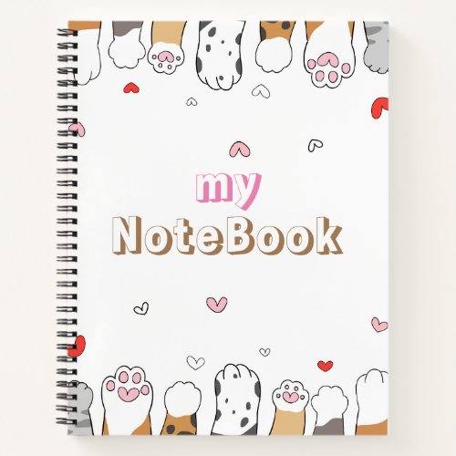 Brown Gray White  Cute Cats Paws 85 x 11 Notebook