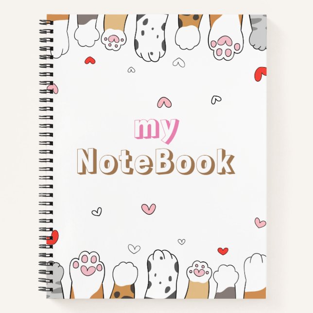 Brown Gray White  Cute Cats Paws 8.5" x 11" Notebook (Front)