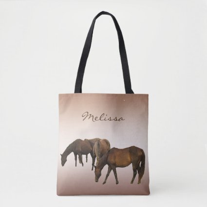 Brown Grazing Horses Animal Tote Bag