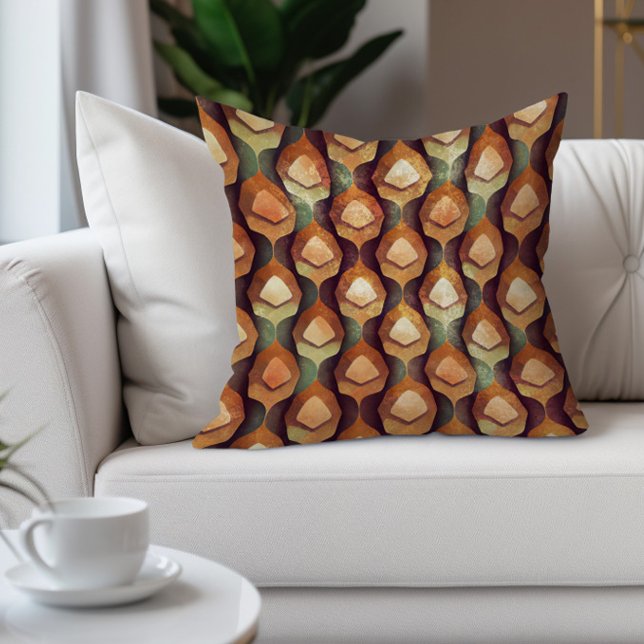 Brown Green Abstract Earth Tones Throw Pillow (Burnt orange fall/autumn colors decorator pillow)