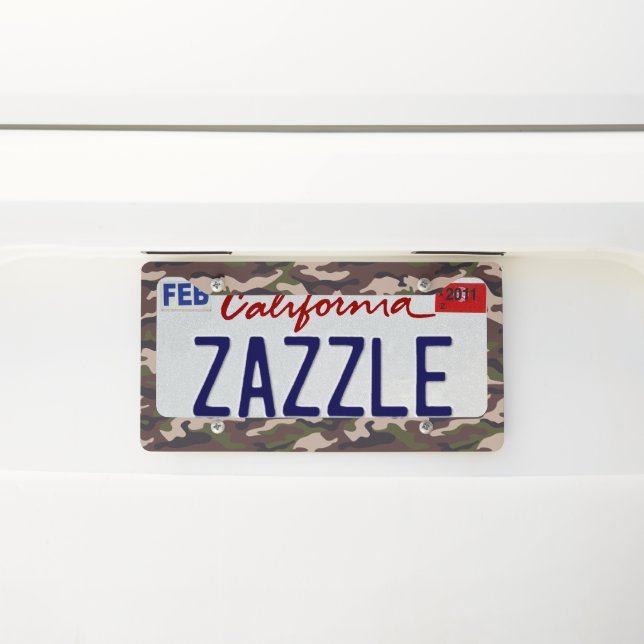 Brown, Green, and Black Camouflage Style  License Plate Frame (On Car)