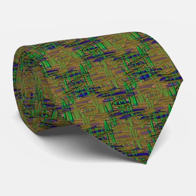 Brown, green and blue spirals. neck tie (Rolled)