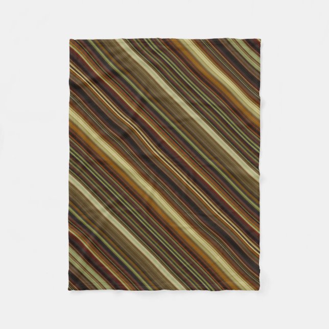 Brown Green and Gold Stripes Fleece Blanket (Front)