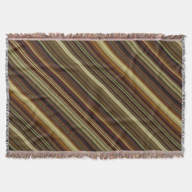 Brown Green and Gold Stripes Throw Blanket (Front)