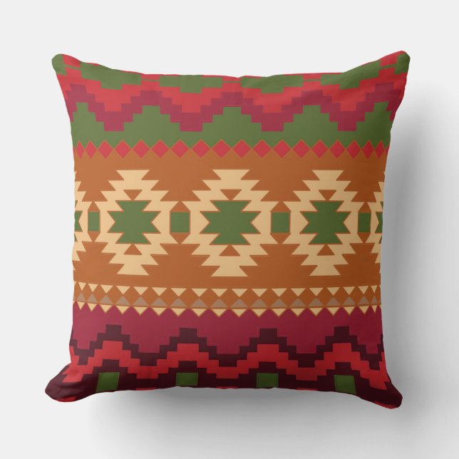 Brown Green Aztec Throw Pillows (Front)