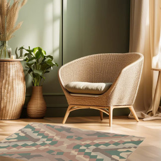 Brown Green Beige Geometric Pattern Rug