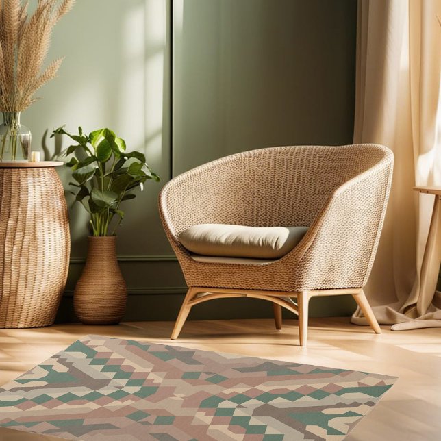 Brown Green Beige Geometric Pattern Rug (Creator Uploaded)