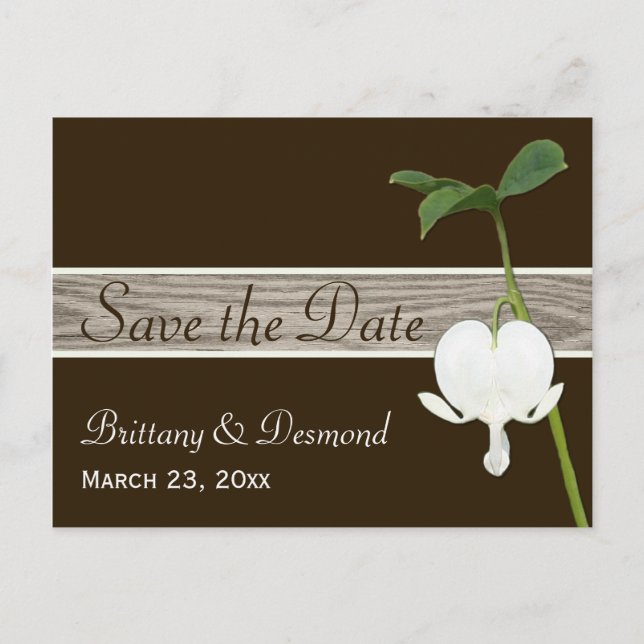 Brown Green Bleeding Heart Save the Date Postcard (Front)