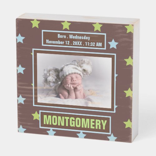 Brown Green Blue Starry Night Babys Photo Wooden Box Sign