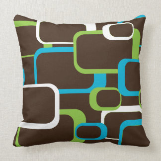 Brown Green Blue White Retro Squares Throw Pillow